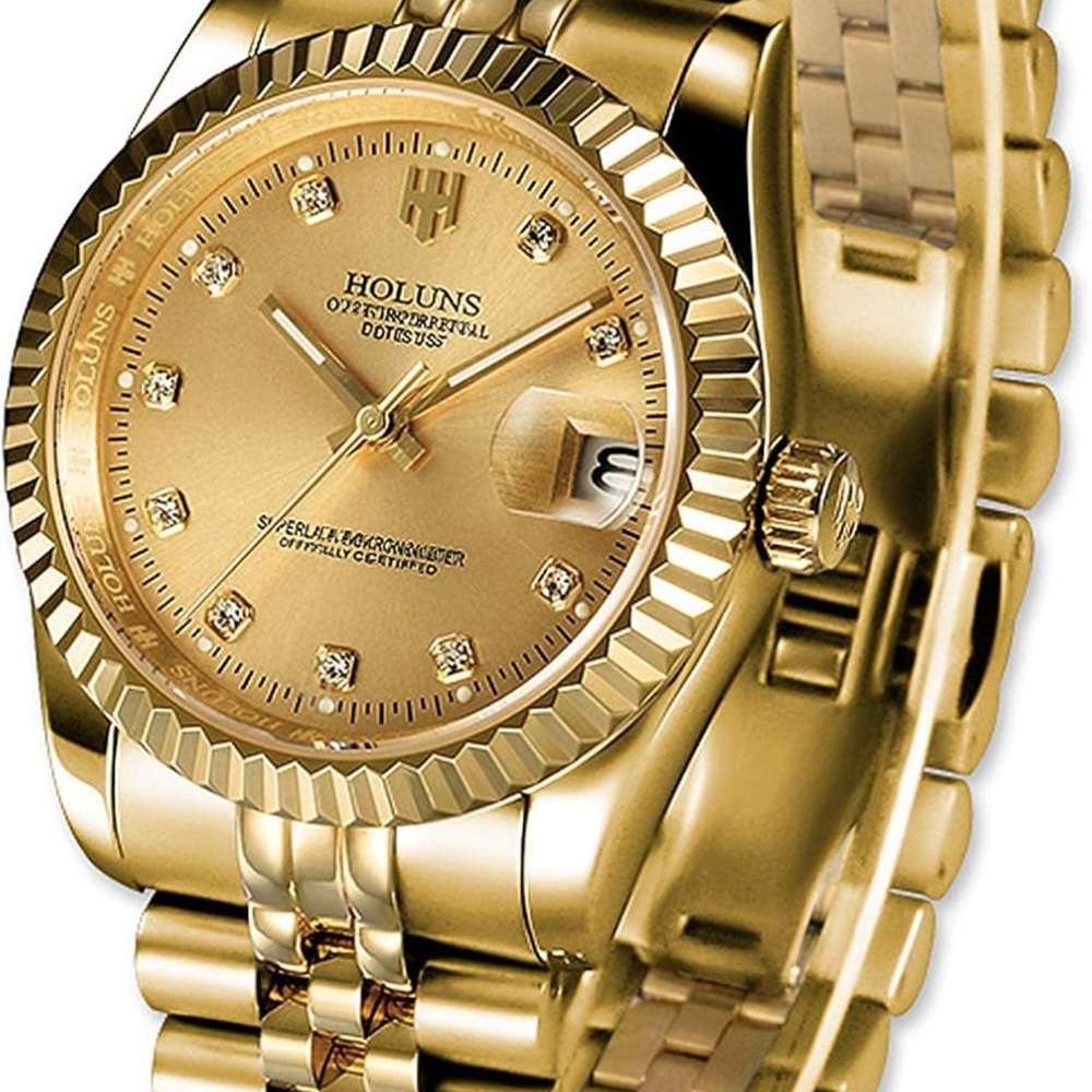 Holuns Gold Watch Oyster Perpetual  with Diamond Accents and Sapphire Glass.
